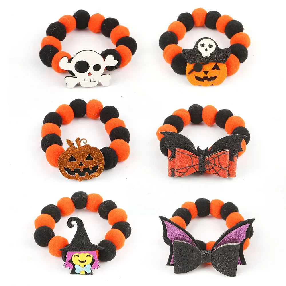 Halloween Themed Pet Collar – Elastic Rope Plush Necklace