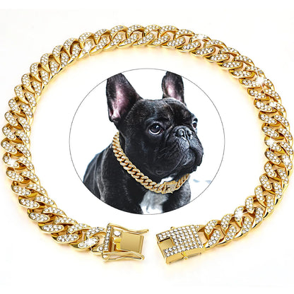 Diamond Cuban Dog Collar – Metal Chain with Secure Buckle