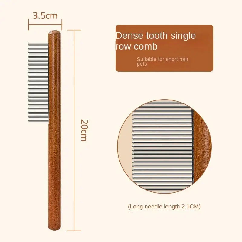 Wooden Cat Comb Stainless Steel Pet Hair Remover