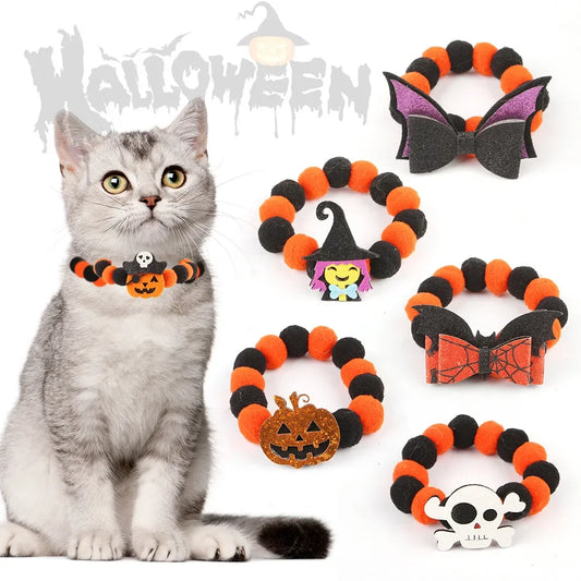 Halloween Themed Pet Collar – Elastic Rope Plush Necklace