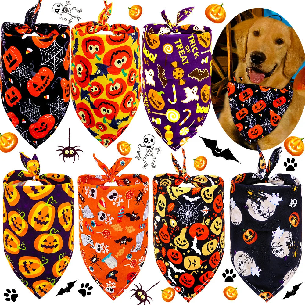 Halloween Dog Bandana – Pumpkin, Skull, Bat & Ghost Design