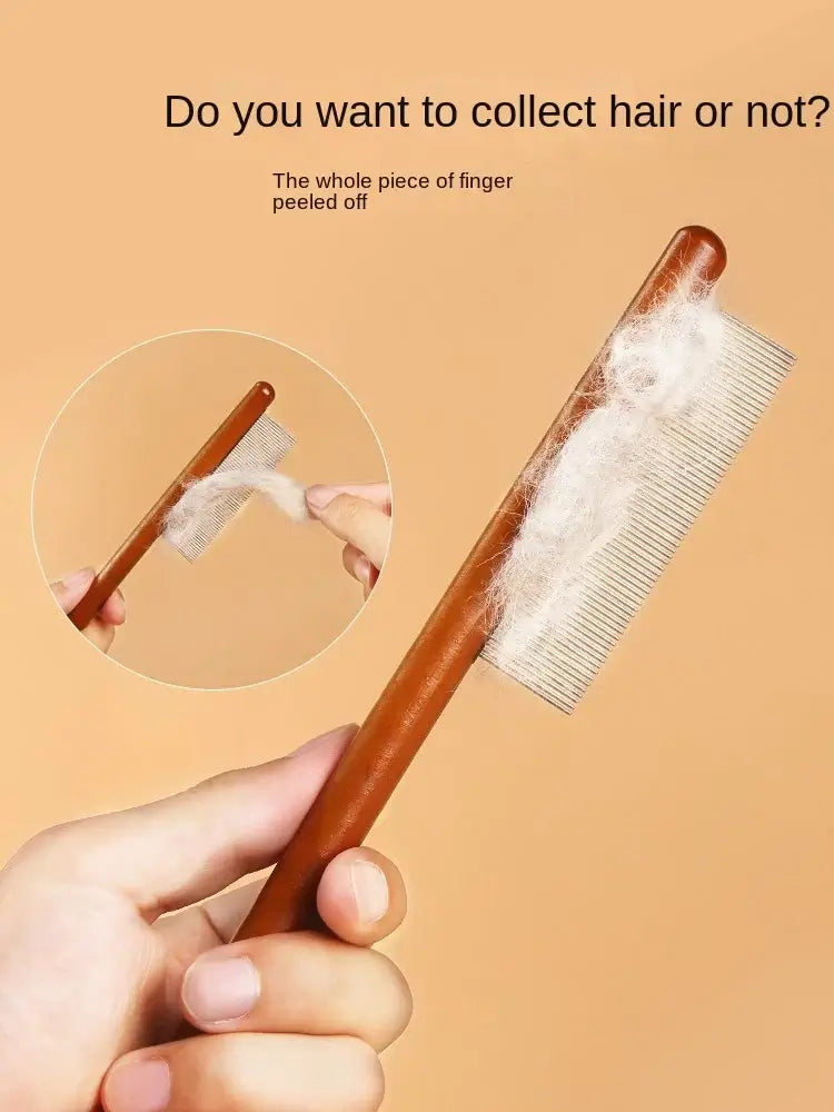 Wooden Cat Comb Stainless Steel Pet Hair Remover