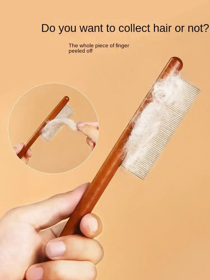 Wooden Cat Comb Stainless Steel Pet Hair Remover