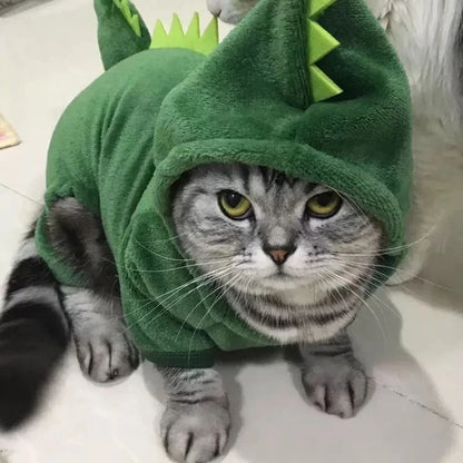 Dinosaur Cosplay Costume – Warm Fleece Hoodie for Small Pets