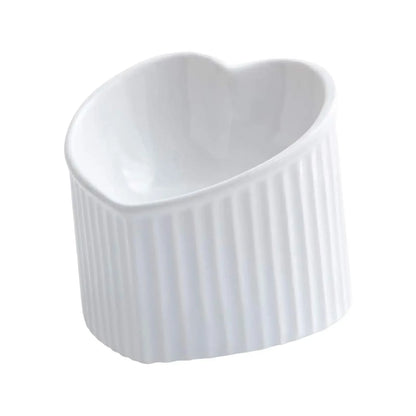 Ceramic Tilted Heart-Shaped Cat Bowl – Anti-Slip, Elevated