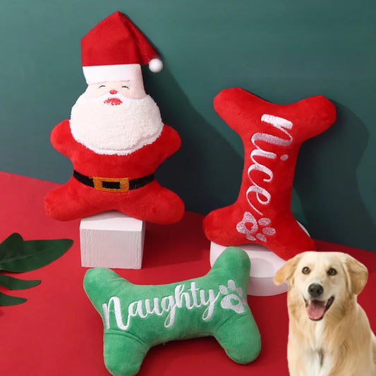 Squeaky Dog Toy for Christmas – Santa & Bone Shaped