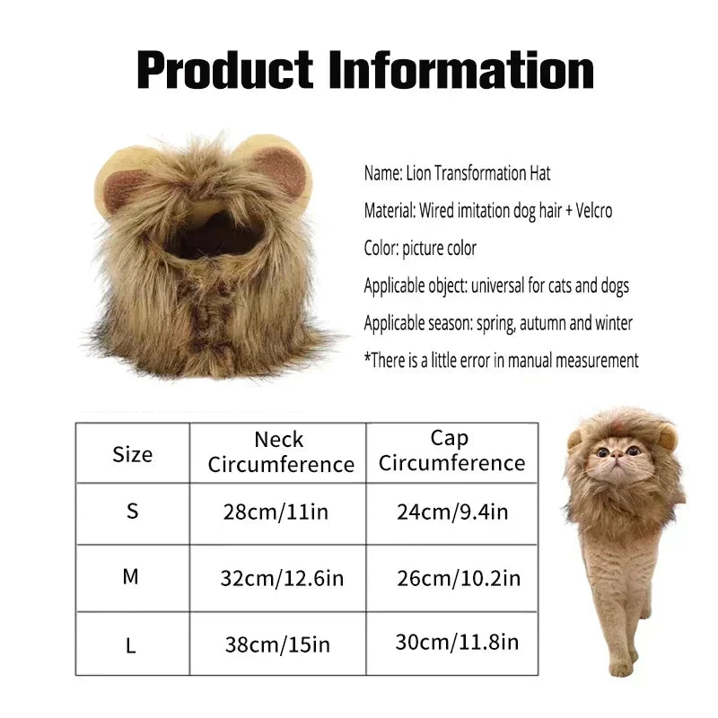 Lion Mane Cat Costume – Pet Hat for Halloween