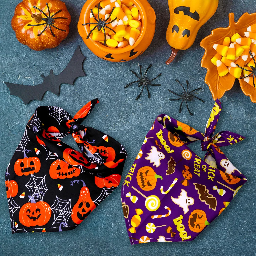 Halloween Dog Bandana – Pumpkin, Skull, Bat & Ghost Design