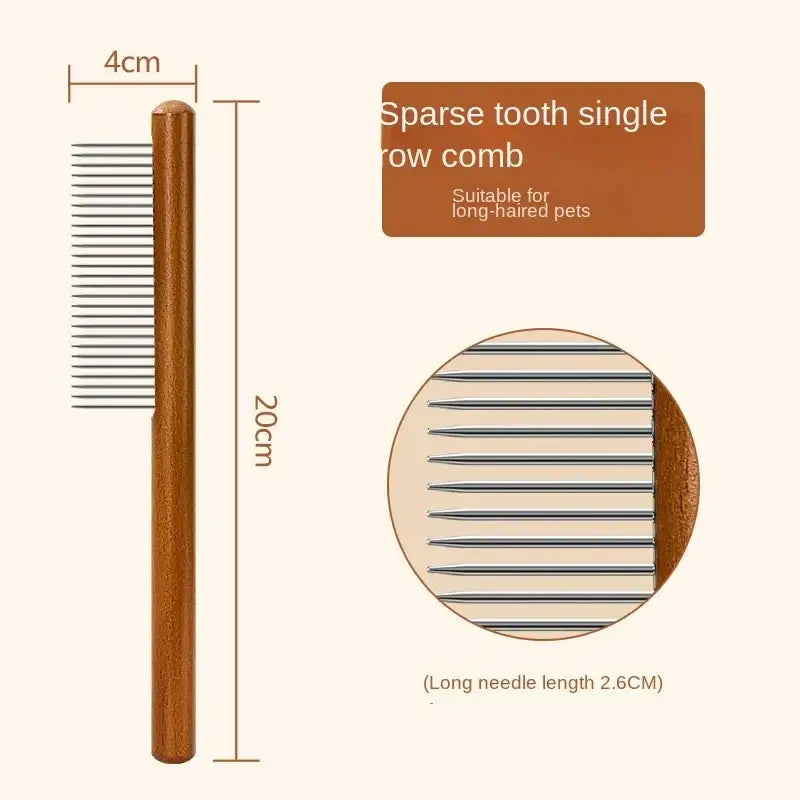 Wooden Cat Comb Stainless Steel Pet Hair Remover