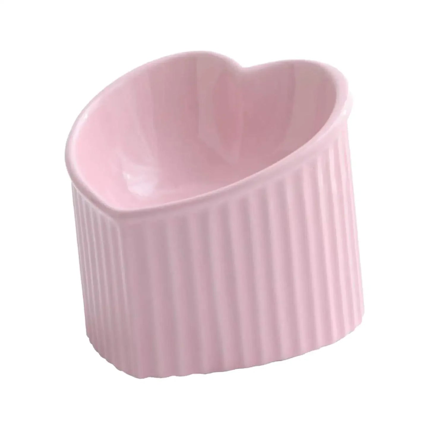 Ceramic Tilted Heart-Shaped Cat Bowl – Anti-Slip, Elevated