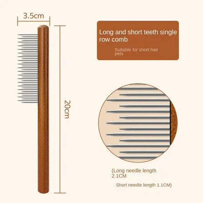 Wooden Cat Comb Stainless Steel Pet Hair Remover