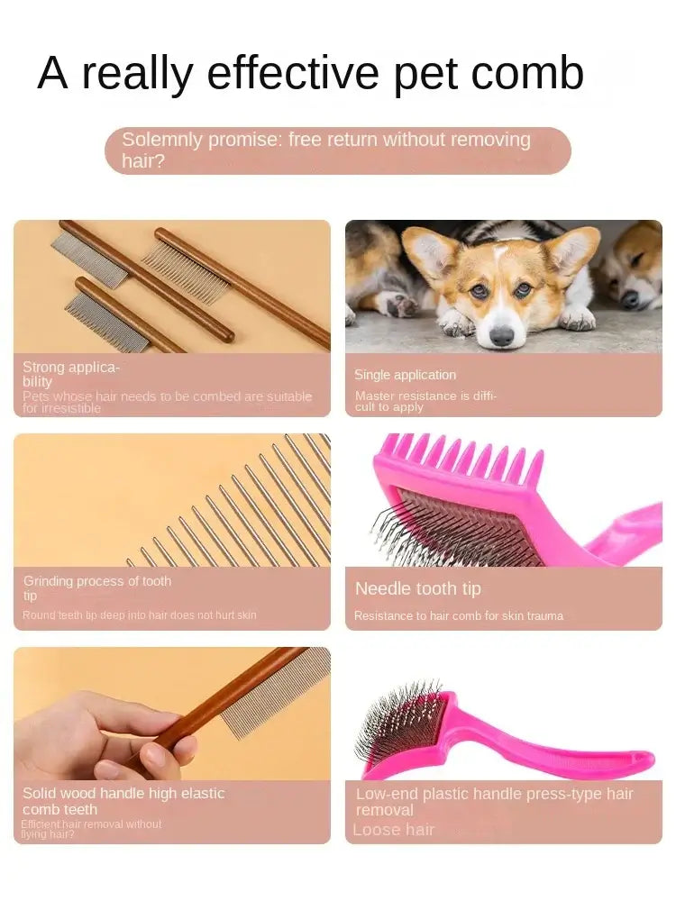 Wooden Cat Comb Stainless Steel Pet Hair Remover