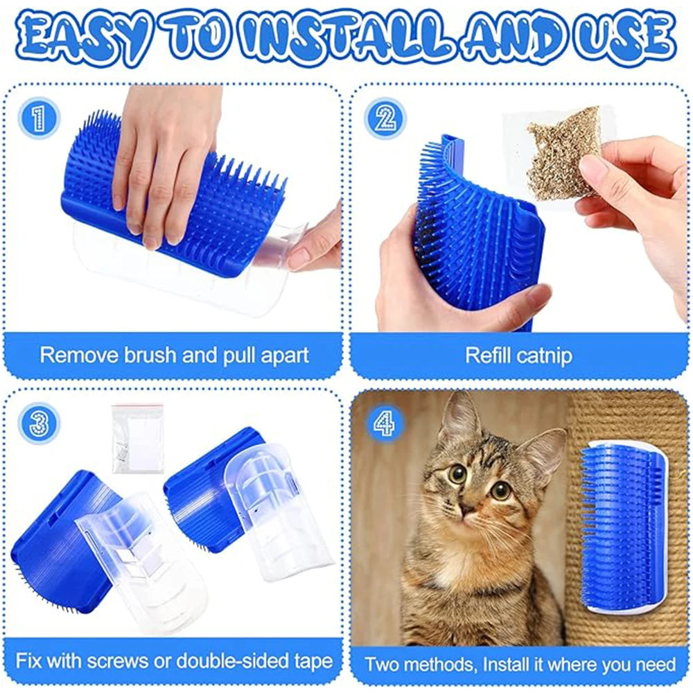 Cat Wall Brush with Catnip – Self Grooming & Massage Comb