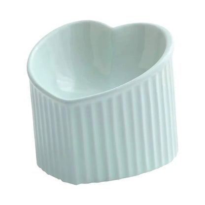 Ceramic Tilted Heart-Shaped Cat Bowl – Anti-Slip, Elevated