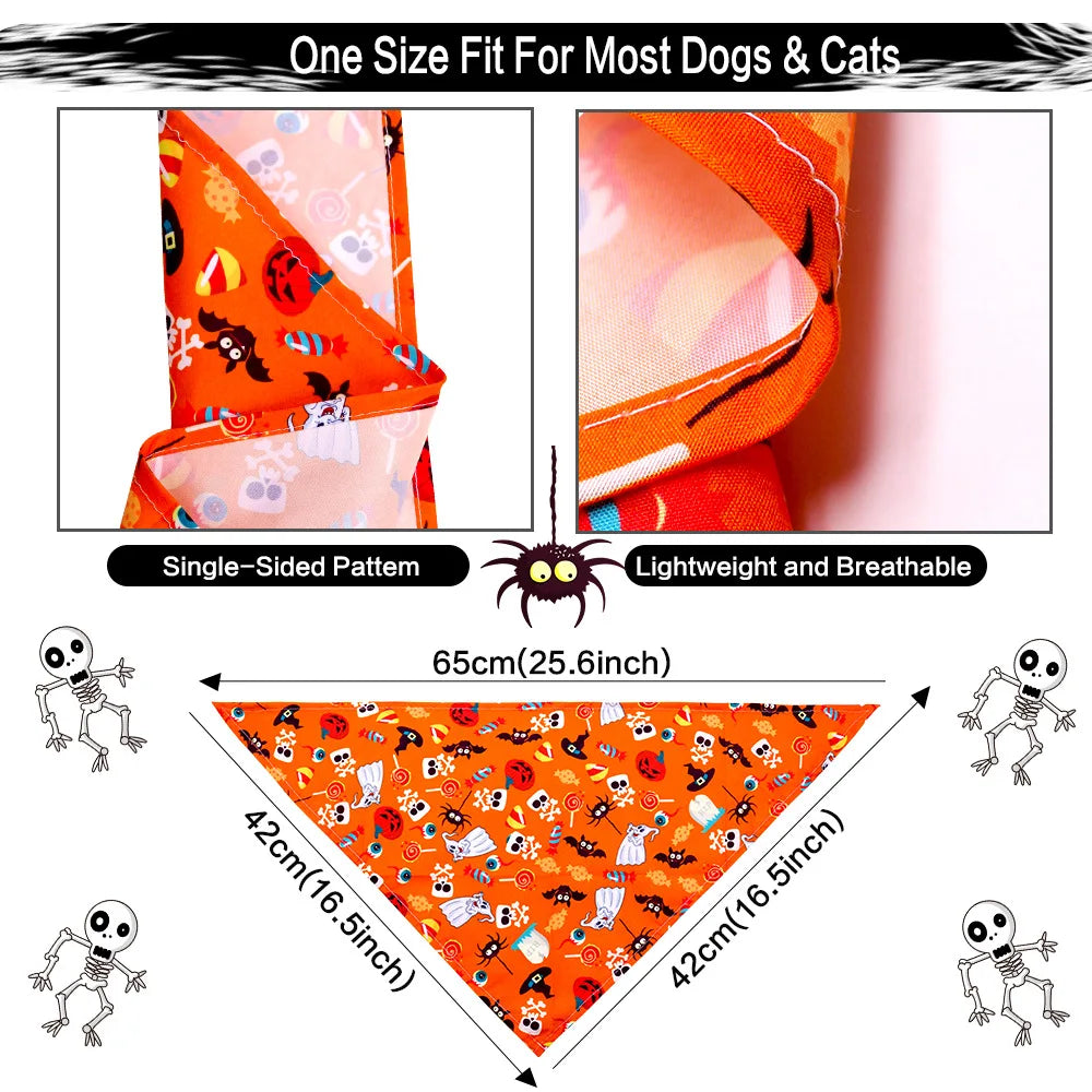 Halloween Dog Bandana – Pumpkin, Skull, Bat & Ghost Design