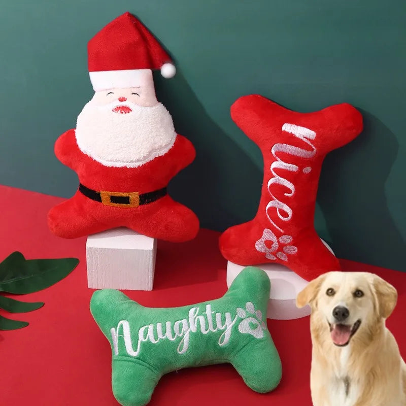 Squeaky Dog Toy for Christmas – Santa & Bone Shaped