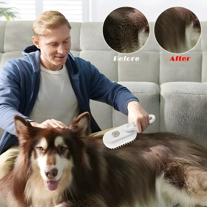 3-in-1 Pet Grooming Brush- Spray, Hair Removal & Massage