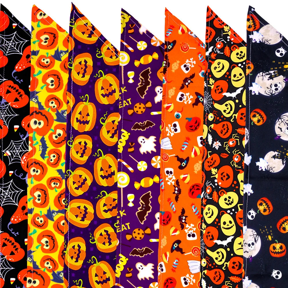 Halloween Dog Bandana – Pumpkin, Skull, Bat & Ghost Design