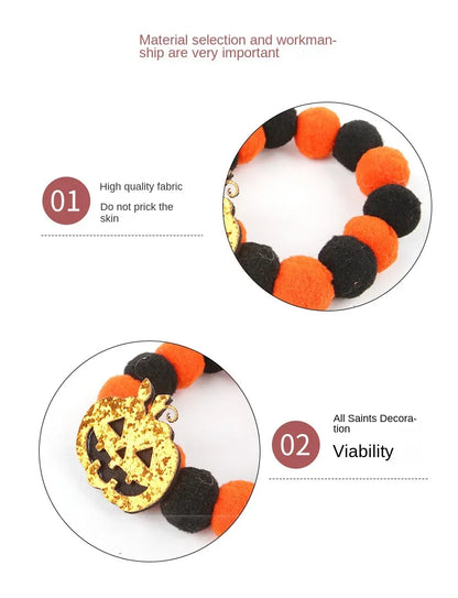 Halloween Themed Pet Collar – Elastic Rope Plush Necklace