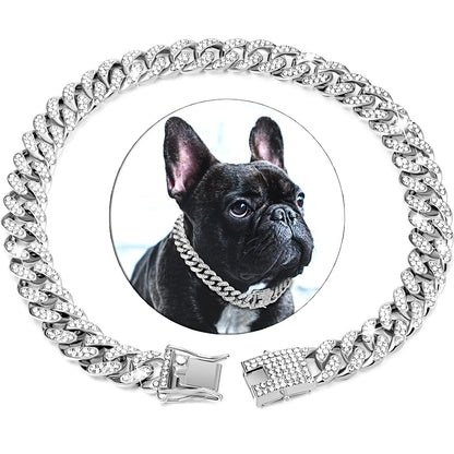 Diamond Cuban Dog Collar – Metal Chain with Secure Buckle