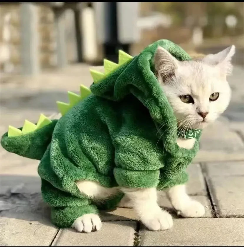 Dinosaur Cosplay Costume – Warm Fleece Hoodie for Small Pets