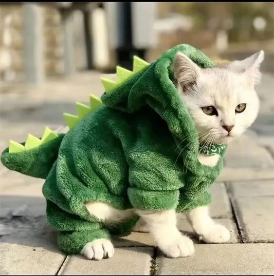 Dinosaur Cosplay Costume – Warm Fleece Hoodie for Small Pets