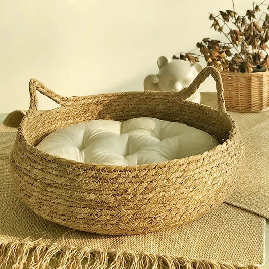 Weaving Cat Basket, Cat Bed With Cushion Soft & Warm