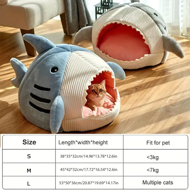 Warm Shark Cave Cat Bed – Cozy Nest for Kittens & Small Pets