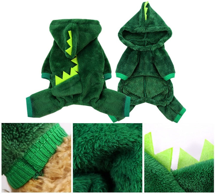 Dinosaur Cosplay Costume – Warm Fleece Hoodie for Small Pets